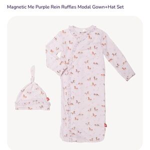 Magnetic Me Newborn Horse Gown with Hat Purple Reins Print